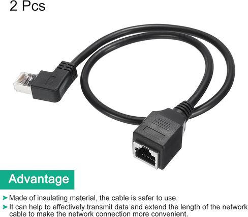 MECCANIXITY Male to Female 5e Network Extension Cable 19.7 Inch Length Left Bend for Home Office Networks Pack of 2 in Saudi Arabia