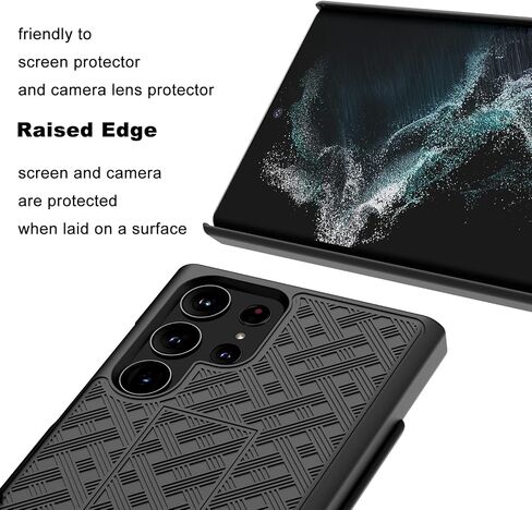 Galaxy S22 Ultra Case with Kickstand & Belt Clip Holster, Heavy Duty Shockproof Armor Protective Rugged Woven Pattern Hard Plastic Phone Cover for Samsung Galaxy S22 Ultra 6.8" 2022, Black in Saudi Arabia