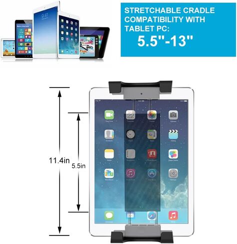 حامل أكواب للسيارة iPad Mount، حامل أكواب Woleyi Gooseneck حامل للتابلت للسيارة، حامل أكواب قابل للتعديل للسيارة iPad Pro 12.9 Air Mini، Galaxy Tabs، Surface Pro/Go أو جميع الأجهزة مقاس 5.5-13 بوصة in Saudi Arabia