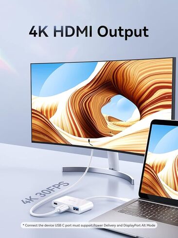 محول USB C إلى HDMI متعدد المنافذ، USB من النوع C إلى HDMI [UHD 4K@30 هرتز]، منفذ USB 3.0 بسرعة 5 جيجابت في الثانية، شحن PD 100 وات، محول USB-C Hub رقمي AV متعدد المنافذ 3 في 1 متوافق مع MacBook Air/Pro [الإصدار العالمي.] in Kuwait