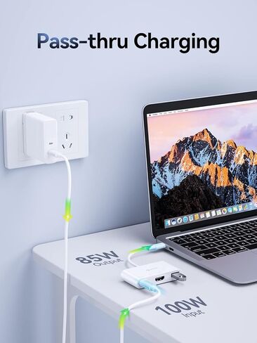 محول USB C إلى HDMI متعدد المنافذ، USB من النوع C إلى HDMI [UHD 4K@30 هرتز]، منفذ USB 3.0 بسرعة 5 جيجابت في الثانية، شحن PD 100 وات، محول USB-C Hub رقمي AV متعدد المنافذ 3 في 1 متوافق مع MacBook Air/Pro [الإصدار العالمي.] in Kuwait