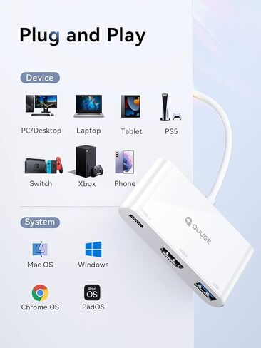 محول USB C إلى HDMI متعدد المنافذ، USB من النوع C إلى HDMI [UHD 4K@30 هرتز]، منفذ USB 3.0 بسرعة 5 جيجابت في الثانية، شحن PD 100 وات، محول USB-C Hub رقمي AV متعدد المنافذ 3 في 1 متوافق مع MacBook Air/Pro [الإصدار العالمي.] in Kuwait