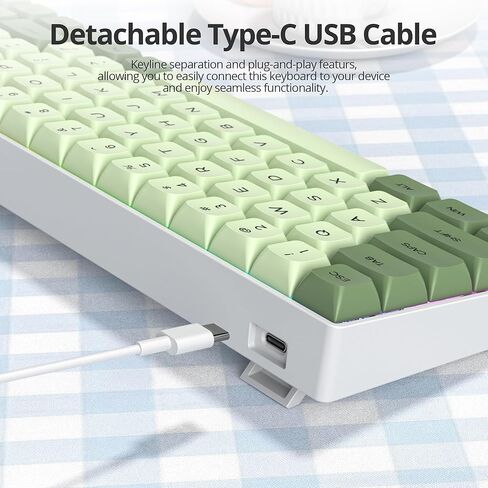 Green Matcha 65% Percent Small Mechanical Keyboard, 68 Key RGB Gaming Keyboard, Red Switch USB-C Wired Keyboard, PBT XDA Keycaps Compact Mini Keyboard for Game, Office (68 Matcha) in Kuwait