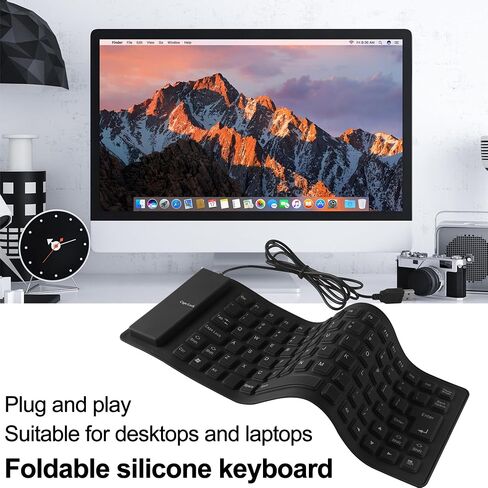 Soft Silicone Keyboard, Foldable Keyboard, Silent, Portable Silicone Wired Keyboard, USB+PS2 Interface, Convertible, Waterproof and dustproof, for Desktop Computers, notebooks, 85 Keys (Blue) in Saudi Arabia