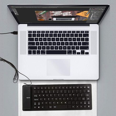 Soft Silicone Keyboard, Foldable Keyboard, Silent, Portable Silicone Wired Keyboard, USB+PS2 Interface, Convertible, Waterproof and dustproof, for Desktop Computers, notebooks, 85 Keys (Blue) in Saudi Arabia