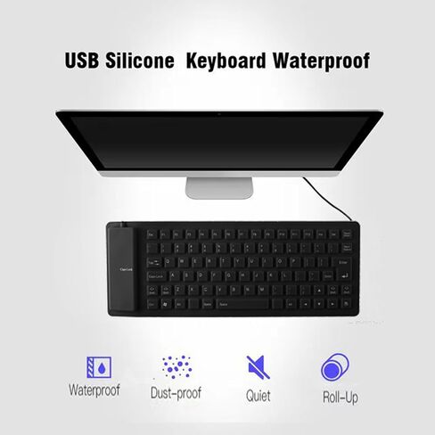 Soft Silicone Keyboard, Foldable Keyboard, Silent, Portable Silicone Wired Keyboard, USB+PS2 Interface, Convertible, Waterproof and dustproof, for Desktop Computers, notebooks, 85 Keys (Blue) in Saudi Arabia