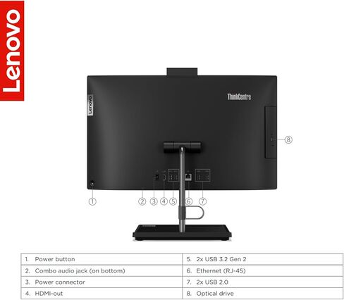 Lenovo Newest ThinkCentre 23.8" FHD IPS All-in-One Desktop, Intel Core i3-1215U, Wired Keyboard & Mouse, DVD-RW, RJ-45, HDMI, Wi-Fi 6, Webcam, Windows 11 Pro, Black (16GB RAM | 512GB SSD) in Saudi Arabia