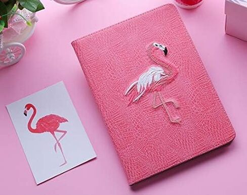 iPad Air 10.5" (3rd Generation) 2019 Case, iPad Pro 10.5" 2017 Case, Pink Flamingo 3D embroideries Smart auto Sleep/Wake with Stand Folio PU Crocodile Leather Hard Cover Case (Flamingo) (Flamingo) in Saudi Arabia