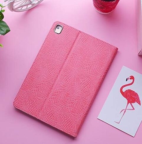 iPad Air 10.5" (3rd Generation) 2019 Case, iPad Pro 10.5" 2017 Case, Pink Flamingo 3D embroideries Smart auto Sleep/Wake with Stand Folio PU Crocodile Leather Hard Cover Case (Flamingo) (Flamingo) in Saudi Arabia