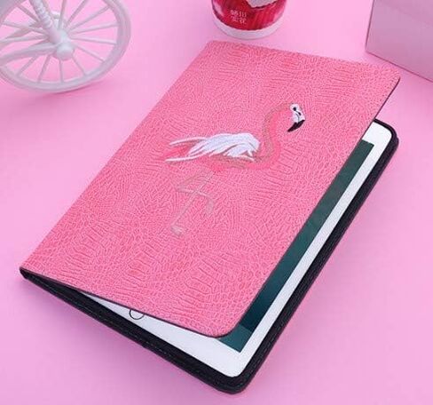 iPad Air 10.5" (3rd Generation) 2019 Case, iPad Pro 10.5" 2017 Case, Pink Flamingo 3D embroideries Smart auto Sleep/Wake with Stand Folio PU Crocodile Leather Hard Cover Case (Flamingo) (Flamingo) in Saudi Arabia