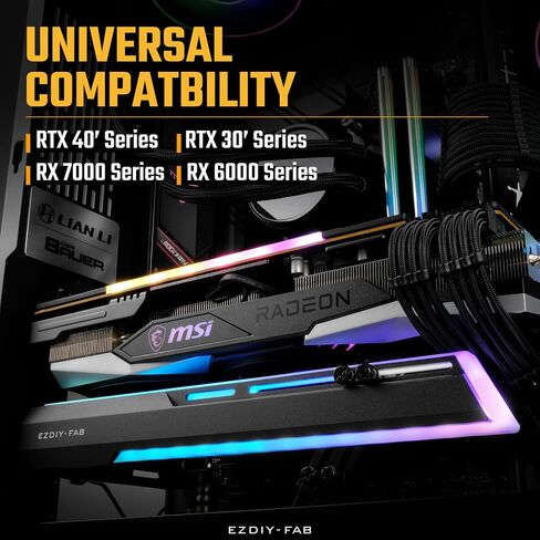 EZDIY-FAB 5V ARGB GPU حامل دعامة بطاقة الرسومات GPU يدعم قوس حامل بطاقة الفيديو، هيكل قابل للتمدد، حامل بطاقة الفيديو / دعم قوس الحافظة RX7990XTX، RTX4090، Black-341 in Kuwait