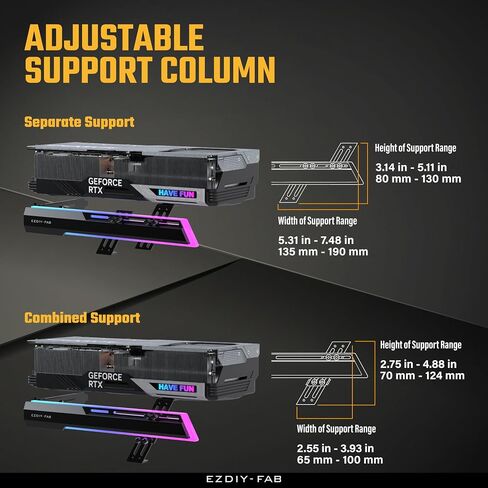 EZDIY-FAB 5V ARGB GPU حامل دعامة بطاقة الرسومات GPU يدعم قوس حامل بطاقة الفيديو، هيكل قابل للتمدد، حامل بطاقة الفيديو / دعم قوس الحافظة RX7990XTX، RTX4090، Black-341 in Kuwait