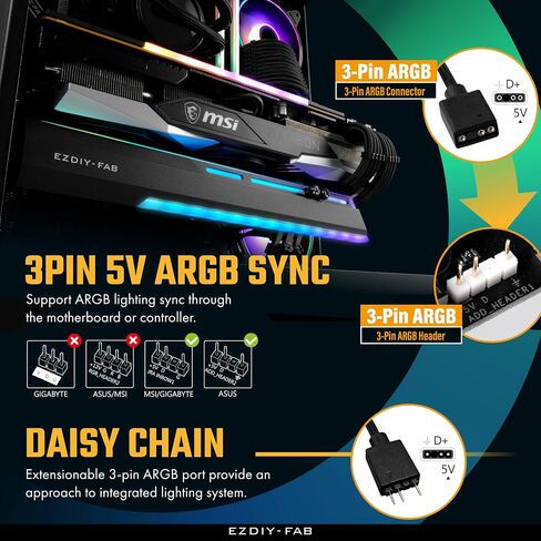 EZDIY-FAB 5V ARGB GPU حامل دعامة بطاقة الرسومات GPU يدعم قوس حامل بطاقة الفيديو، هيكل قابل للتمدد، حامل بطاقة الفيديو / دعم قوس الحافظة RX7990XTX، RTX4090، Black-341 in Kuwait