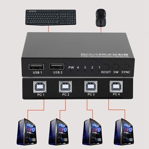 Generic 1 لـ 4 وحدة تحكم مزامنة ماوس لوحة المفاتيح USB، 4 منافذ KVM Switcher Splitter، تحكم متزامن، سرعة عالية تصل إلى 12 ميجابت في الثانية، التوصيل والتشغيل بدون سائق، Generic60gacpy2e3 in Kuwait
