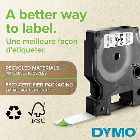 DYMO 45010 D1 Polyester Removable Label Tape, 1/2-Inch x 23 ft, Black on Clear in Saudi Arabia