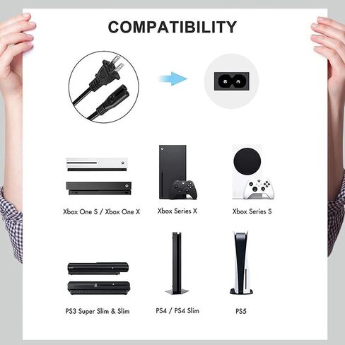 10 Ft AC Power Cord Compatible with Xbox One S, Xbox One X, Xbox Series X/S Replacement AC Power Cable in Saudi Arabia