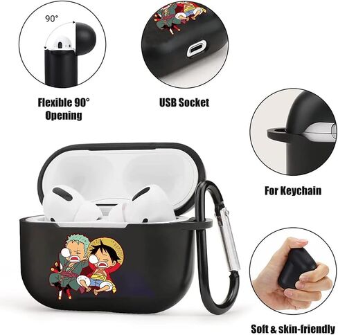 تصميم نمط الرسوم المتحركة لغطاء حافظة AirPods Pro مع سلسلة مفاتيح، رسوم متحركة لطيفة متوافقة مع حافظة AirPods Pro، حافظة سماعة رأس من السيليكون الناعم الواقية بالكامل ومضادة للصدمات in Kuwait