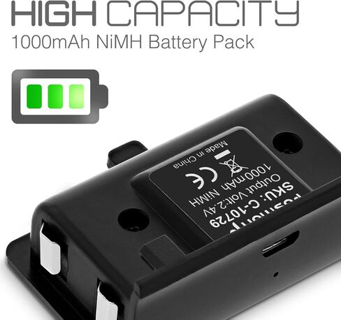 وحدة تحكم Fosmon Xbox One بقدرة 1000 مللي أمبير في الساعة، حزمة بطارية قابلة لإعادة الشحن (عبوة واحدة) مع كابل شحن Micro USB بطول 10 أقدام لوحدة تحكم Xbox One S/X/Elite، تعمل أيضًا مع Fosmon Dock C-10659/C-10709 in Kuwait