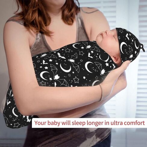 Goth Baby Stuff، بطانية قماط لحديثي الولادة، بطانية قماط للأطفال باللون الأسود، قماط مع مجموعة قبعة صغيرة، بطانية لاستقبال الأطفال حديثي الولادة من الأولاد والبنات، لفافة قماط للأطفال الرضع in Saudi Arabia
