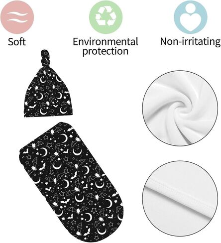 Goth Baby Stuff، بطانية قماط لحديثي الولادة، بطانية قماط للأطفال باللون الأسود، قماط مع مجموعة قبعة صغيرة، بطانية لاستقبال الأطفال حديثي الولادة من الأولاد والبنات، لفافة قماط للأطفال الرضع in Saudi Arabia