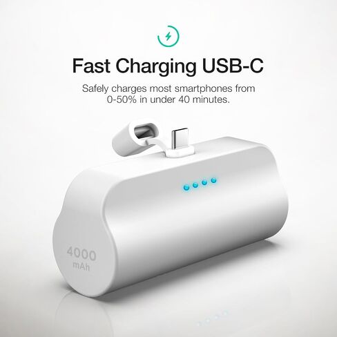 GALVANOX USB-C Battery Pack for iPhone 15 and 15 Pro Max - Fast Charging Type-C, Small Power Bank for Travel with Built-in Cable, 4000mAh (Fast Charging enabled) (1) in Saudi Arabia