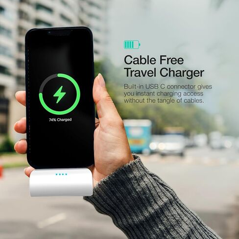 GALVANOX USB-C Battery Pack for iPhone 15 and 15 Pro Max - Fast Charging Type-C, Small Power Bank for Travel with Built-in Cable, 4000mAh (Fast Charging enabled) (1) in Saudi Arabia