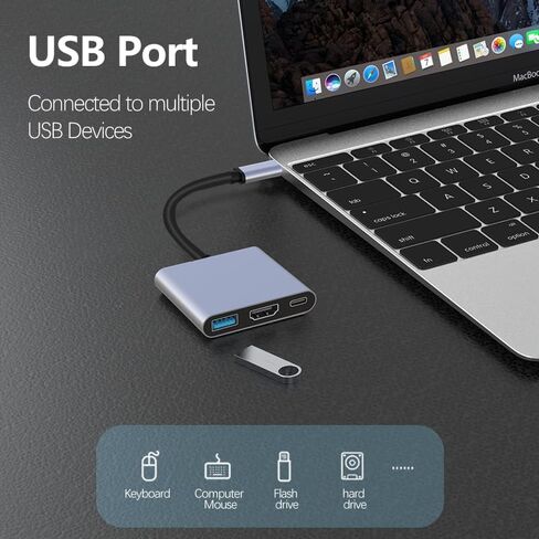 USB C to HDMI Multiport Adapter, Battrii Type-C Hub to HDMI 4K Output USB 3.0 Port and USB-C Charging Port, Type C Digital AV Adapter for MacBook Pro/air, iPad Pro, Galaxy S8/S9& More USB-C Devices in Saudi Arabia