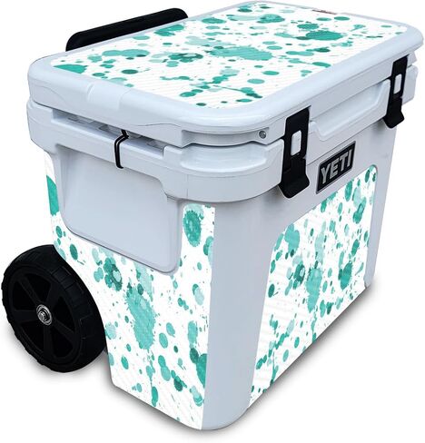 Carbon Fiber Cooler Skin Compatible with Yeti Roadie 32 Wheeled Cooler - Teal Splatter - Premium 3M Vinyl Protective Wrap Decal Cover - Easy to Apply | Crafted in The USA by MightySkins in Saudi Arabia