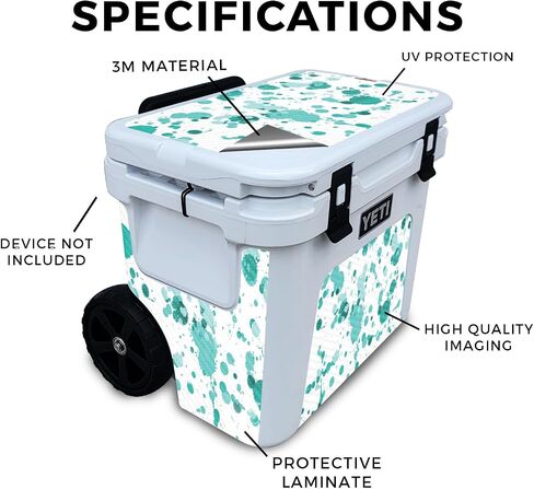 Carbon Fiber Cooler Skin Compatible with Yeti Roadie 32 Wheeled Cooler - Teal Splatter - Premium 3M Vinyl Protective Wrap Decal Cover - Easy to Apply | Crafted in The USA by MightySkins in Saudi Arabia