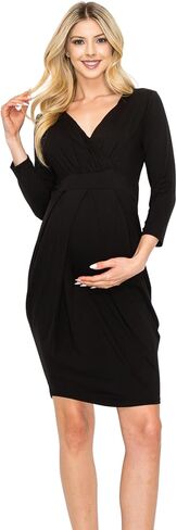 فستان نسائي للرضاعة بأكمام طويلة من My Bump كاجوال بياقة على شكل V للرضاعة الطبيعية مع ثنيات أمامية in Kuwait