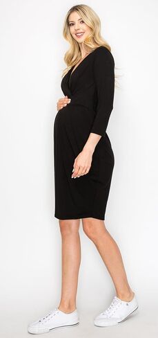 فستان نسائي للرضاعة بأكمام طويلة من My Bump كاجوال بياقة على شكل V للرضاعة الطبيعية مع ثنيات أمامية in Kuwait