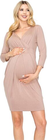 فستان نسائي للرضاعة بأكمام طويلة من My Bump كاجوال بياقة على شكل V للرضاعة الطبيعية مع ثنيات أمامية in Kuwait