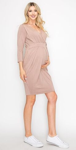 فستان نسائي للرضاعة بأكمام طويلة من My Bump كاجوال بياقة على شكل V للرضاعة الطبيعية مع ثنيات أمامية in Kuwait