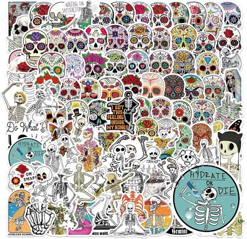 Sugar Skull Stickers 100pcs Horror Skull Stickers Waterproof Vinyl Decals Pack for Halloween Christmas Mexican Day of Dead Sticker for Laptop Water Bottle Luggage Bike Computer in Saudi Arabia