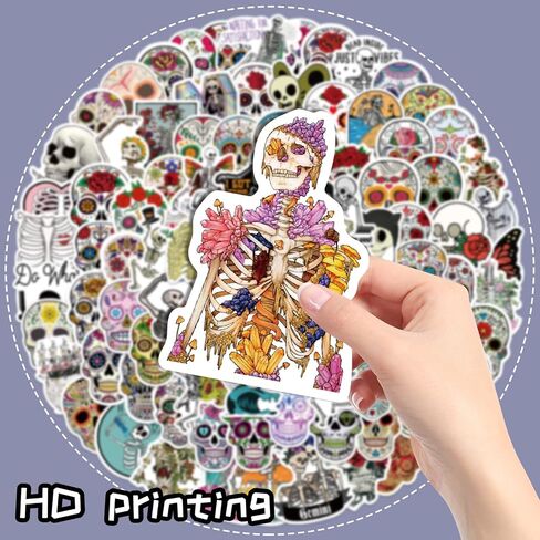 Sugar Skull Stickers 100pcs Horror Skull Stickers Waterproof Vinyl Decals Pack for Halloween Christmas Mexican Day of Dead Sticker for Laptop Water Bottle Luggage Bike Computer in Saudi Arabia