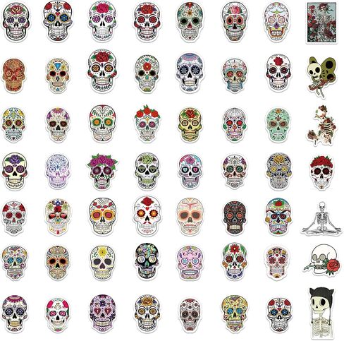 Sugar Skull Stickers 100pcs Horror Skull Stickers Waterproof Vinyl Decals Pack for Halloween Christmas Mexican Day of Dead Sticker for Laptop Water Bottle Luggage Bike Computer in Saudi Arabia