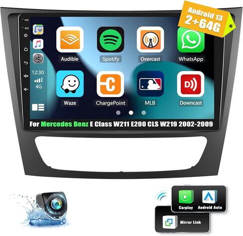 ستيريو سيارة 2G+64G Android 13 لسيارة Mercedes-Benz E-Class W211/CLS-class 2005-2008 مع Carplay اللاسلكي Android Auto، راديو سيارة بشاشة لمس 9 بوصات مع GPS Bluetooth، راديو WiFi/FM/RDS، SWC+كاميرا احتياطية in Saudi Arabia