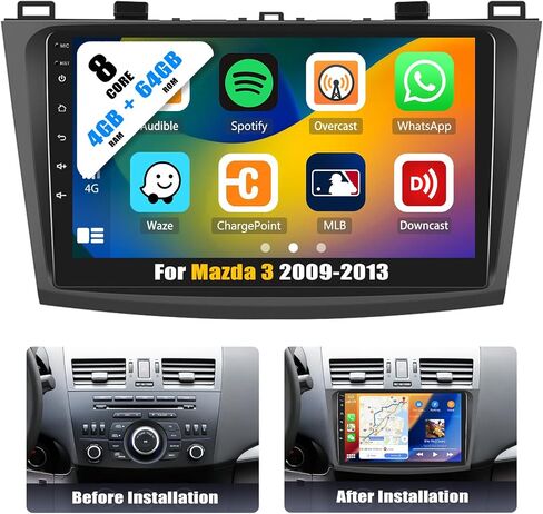 [4+64G] ستيريو سيارة اندرويد 13 8 النواة لمازدا 3 2009-2013 مع Apple Carplay&Android Auto، راديو سيارة 9 بوصة مع وصلة مرآة بلوتوث FM/RDS WiFi GPS Navigation SWC Dual USB+AHD كاميرا احتياطية in Saudi Arabia