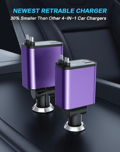 Retractable Car Charger, 4 in 1 Fast Car Phone Charger, Car Charger Adapter with 2 Retractable Cords 2.6ft & 2 USB Ports, Compatible with iPhone 15/14/13/12/11 Series, Galaxy, Pixel in Saudi Arabia