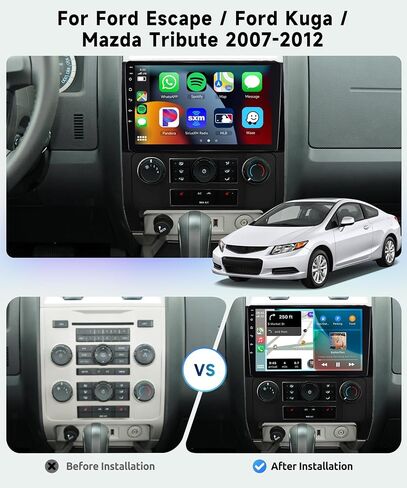 راديو سيارة 8 CORE 4G+64G لسيارة Ford Escape Kuga Mazda Tribute 2007-2012 مع CarPlay/Android Auto، 10.1 بوصة 1280 * 720P IPS شاشة تعمل باللمس ستيريو Android 13 GPS WiFi Bluetooth DSP SWC + كاميرا عالية الدقة in Saudi Arabia