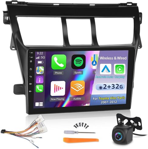 [2+64G] ستيريو سيارة Android 13 لسيارة Toyota Vios Yaris 2007-2012 - راديو بشاشة لمس Android 9 بوصة - لاسلكي Apple Carplay & Android Auto/WiFi/1080P/SWC/Bluetooth/Mirror Link + كاميرا احتياطية AHD in Saudi Arabia