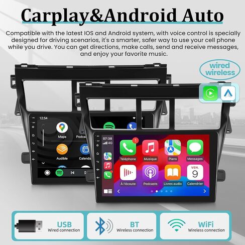 [2+64G] ستيريو سيارة Android 13 لسيارة Toyota Vios Yaris 2007-2012 - راديو بشاشة لمس Android 9 بوصة - لاسلكي Apple Carplay & Android Auto/WiFi/1080P/SWC/Bluetooth/Mirror Link + كاميرا احتياطية AHD in Saudi Arabia