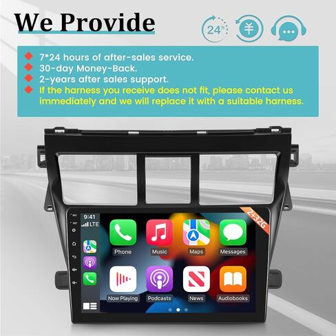 [2+64G] ستيريو سيارة Android 13 لسيارة Toyota Vios Yaris 2007-2012 - راديو بشاشة لمس Android 9 بوصة - لاسلكي Apple Carplay & Android Auto/WiFi/1080P/SWC/Bluetooth/Mirror Link + كاميرا احتياطية AHD in Saudi Arabia