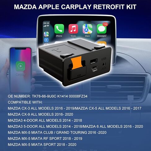Mazda TYPE-C Wireless Carplay Retrofit Kit, TK78-66-9U0C OEM Media Hub to MZD Connect System, Compatible with Mazda 2/3/6/CX3/CX5/CX9/MX5 2015-2020 (Only supporting Wireless Carplay, NO Android Auto) in Kuwait