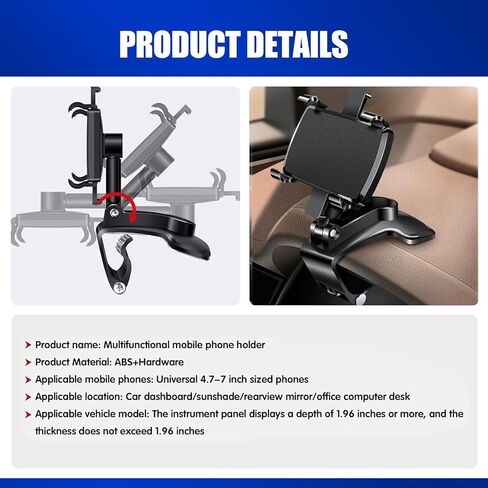 Pack of 1 Car Navigation Dashboard Clip, Phone Holder for Dashboard, Multifunctional Snap-on Vehicle Air Vent Phone Mount with Metal Bearing, 360 Degree Rotation Phone Clip (Black) in Kuwait