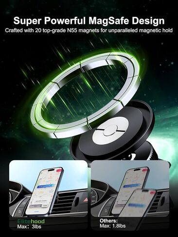 حامل هاتف مغناطيسي للسيارة من Elitehood، حامل هاتف مغناطيسي قوي قابل للتعديل 360 درجة، حامل هاتف مغناطيسي لفتحة تهوية السيارة، لحامل Magsafe للسيارة متوافق مع iPhone 15 14 13 Pro Max Plus Mini in Kuwait