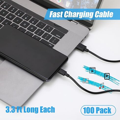 100 Pack USB Type C Cable Bulk Black Fast Charging Cable 3A Cable Charger Cord Compatible with Samsung Galaxy S10 S9 S8 S20 S21 S23 Plus A52 A21 A32 A11 Note 10 9 8 PS5 Controller (3.3ft) in Saudi Arabia