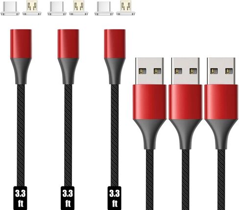 N. NETDOT Magnetic Charging Cable, Gen10 Nylon Braided 2-in-1 Magnetic Phone Charger Compatible with USB-C and Micro-USB Devices(6.6ft/3 Pack Black) in Saudi Arabia
