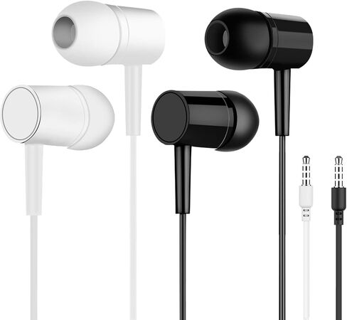 2 Pack, Wired Earbuds in-Ear Plug in Headphone with Microphone, 3.55mm Jack Corded Earphone Ear Buds Suitable for Desktop Computer, laptops, Android Phones and Other Devices (Black & White) in Saudi Arabia