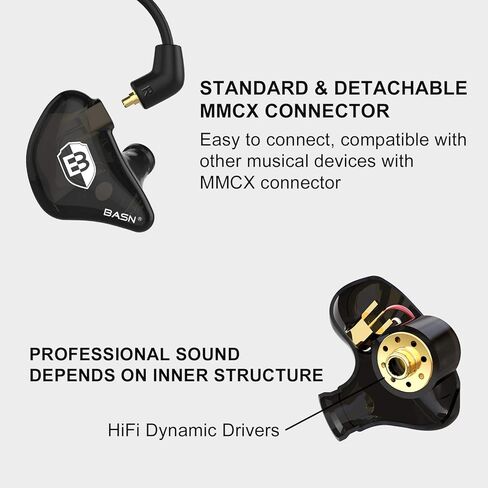 BASN in Ear Monitor Headphones for Musicians, Bsinger 2nd Generation Sound Isolating Earphones with Dual Dynamic Drivers Detachable MMCX Cable (Black)… in Kuwait